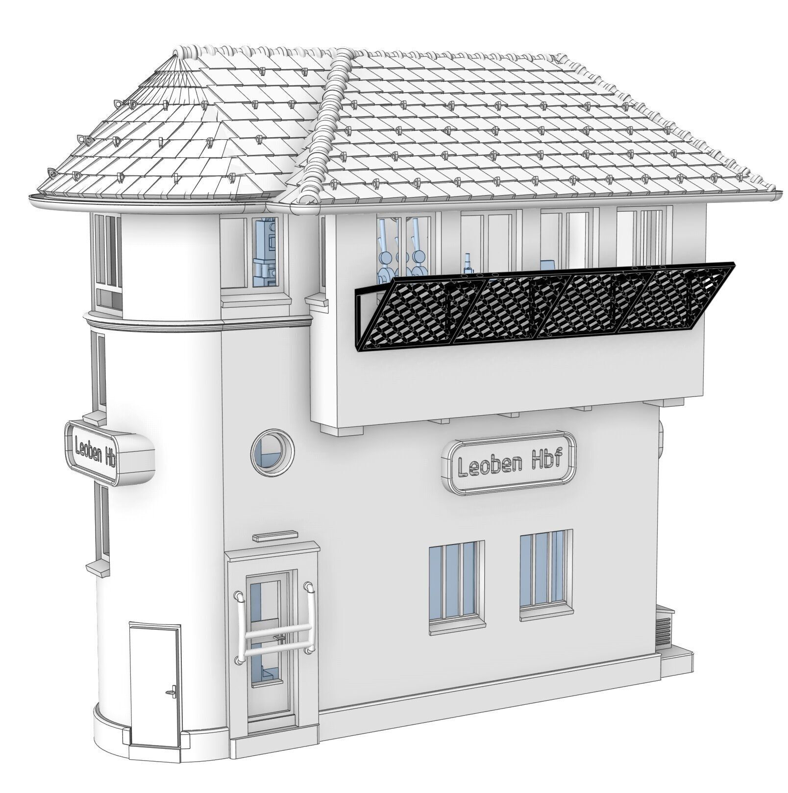 TT scale Austrian signal box Leoben Hbf stellwerk1 - resin 3D print model_7