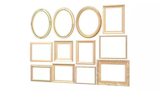 Classic Photo and Mirror Frame Set Low-poly 3D model