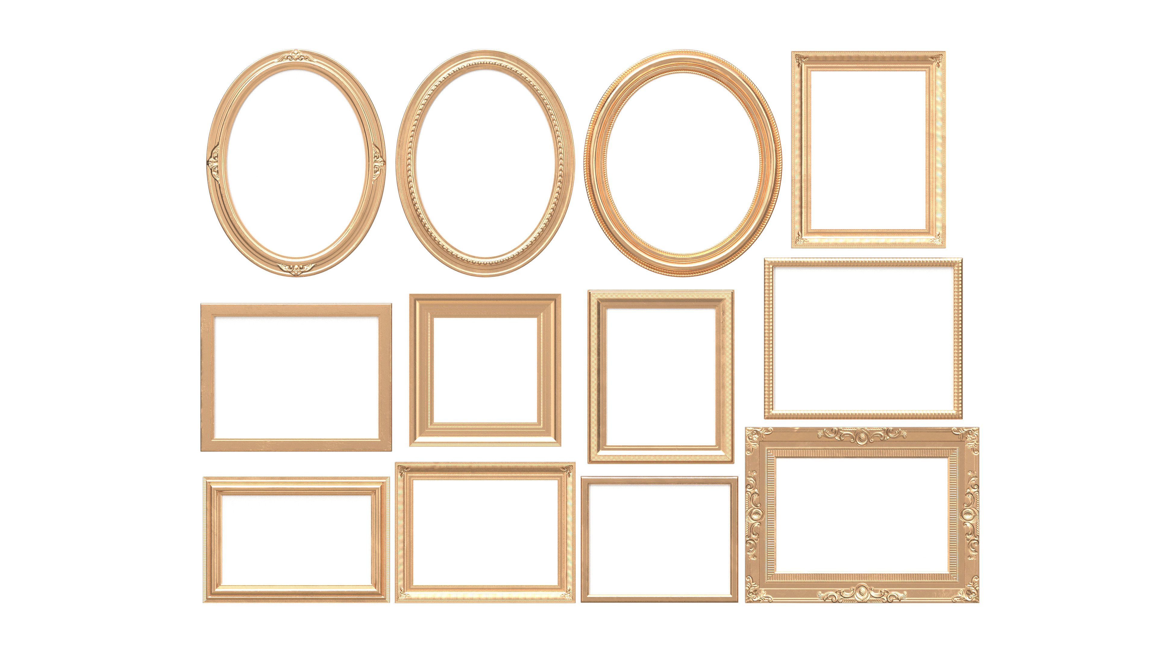 Classic Photo and Mirror Frame Set Low-poly 3D model_1