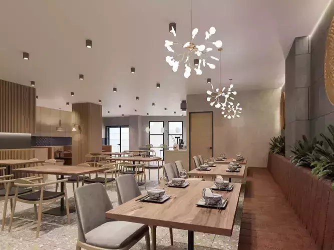 Fast Food Interior 3D Scene High-Quality Corona Render Ready