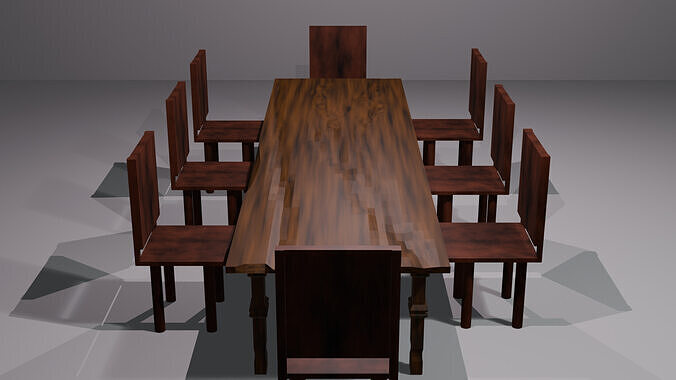 Wooden Dinning table and Chair Low-poly 3D model