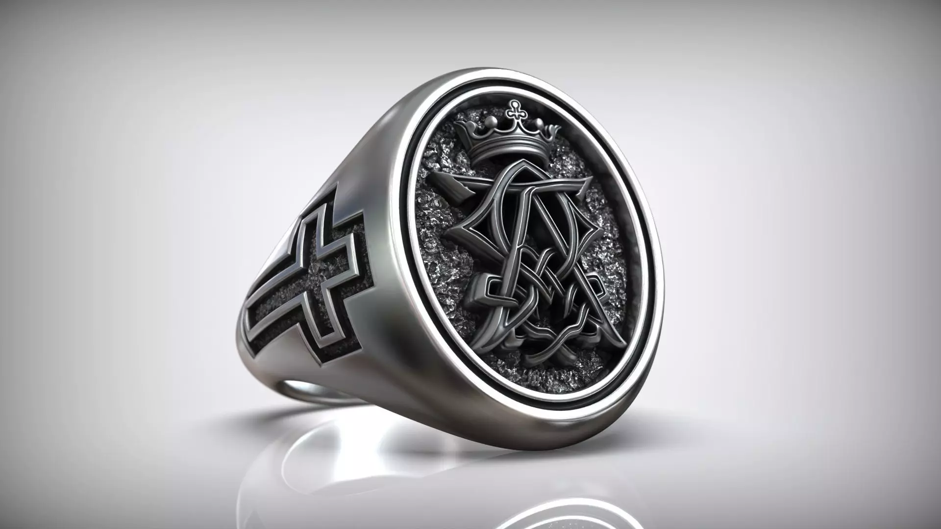 Alpha Omega Crown Christian Symbol Cross Ring  3D print model_0