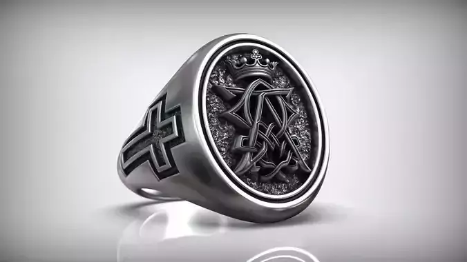 Alpha Omega Crown Christian Symbol Cross Ring 