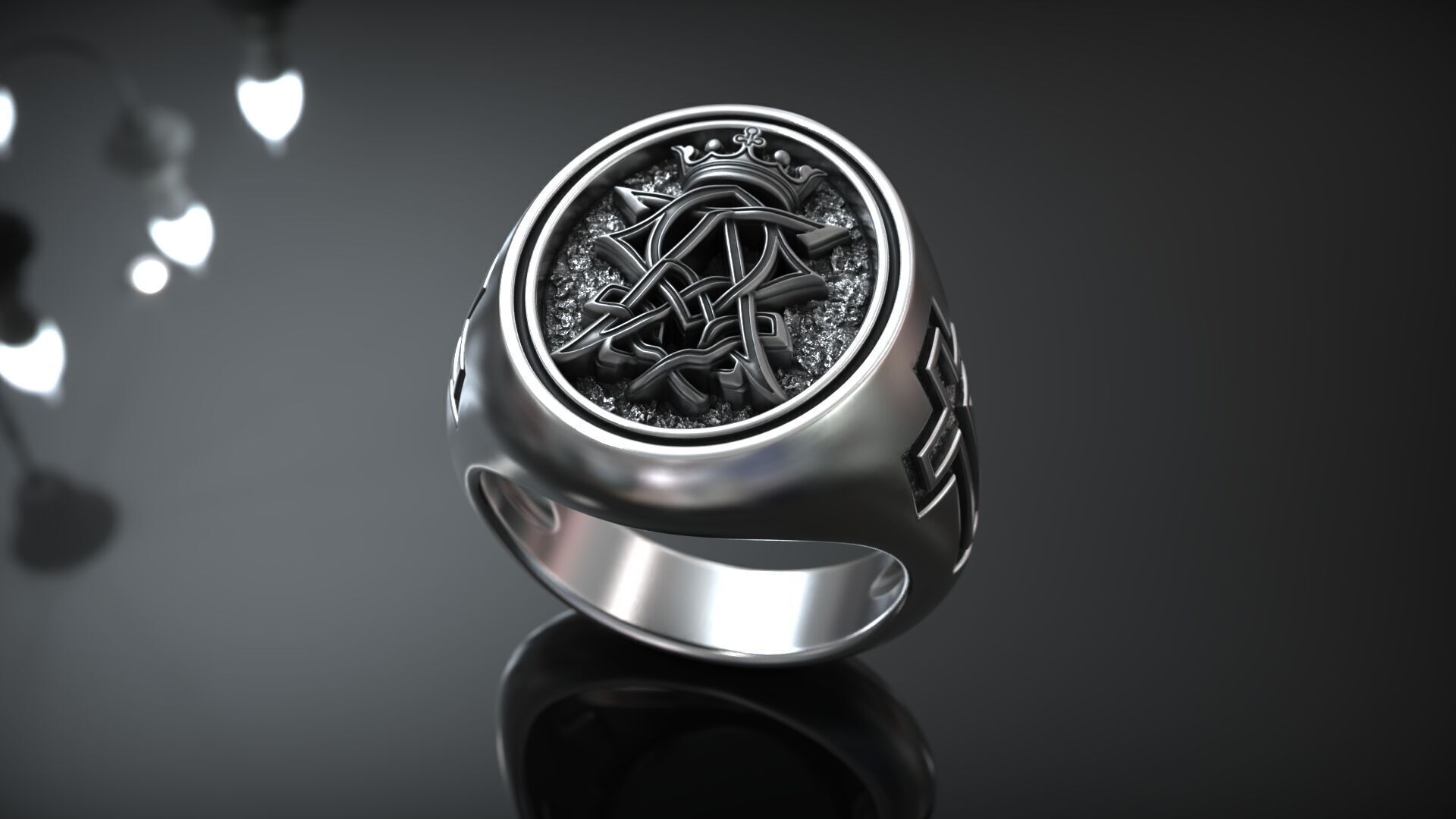 Alpha Omega Crown Christian Symbol Cross Ring  3D print model_3
