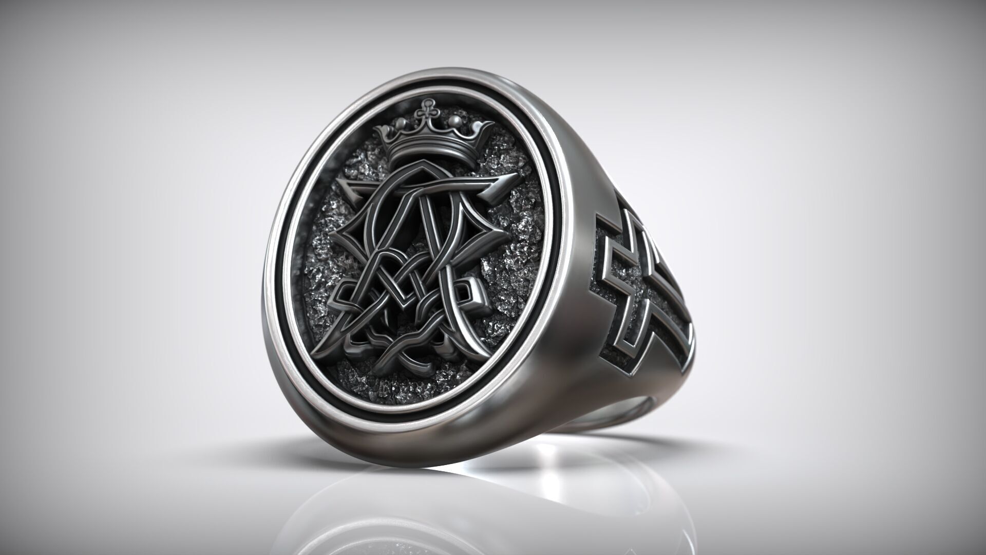 Alpha Omega Crown Christian Symbol Cross Ring  3D print model_2