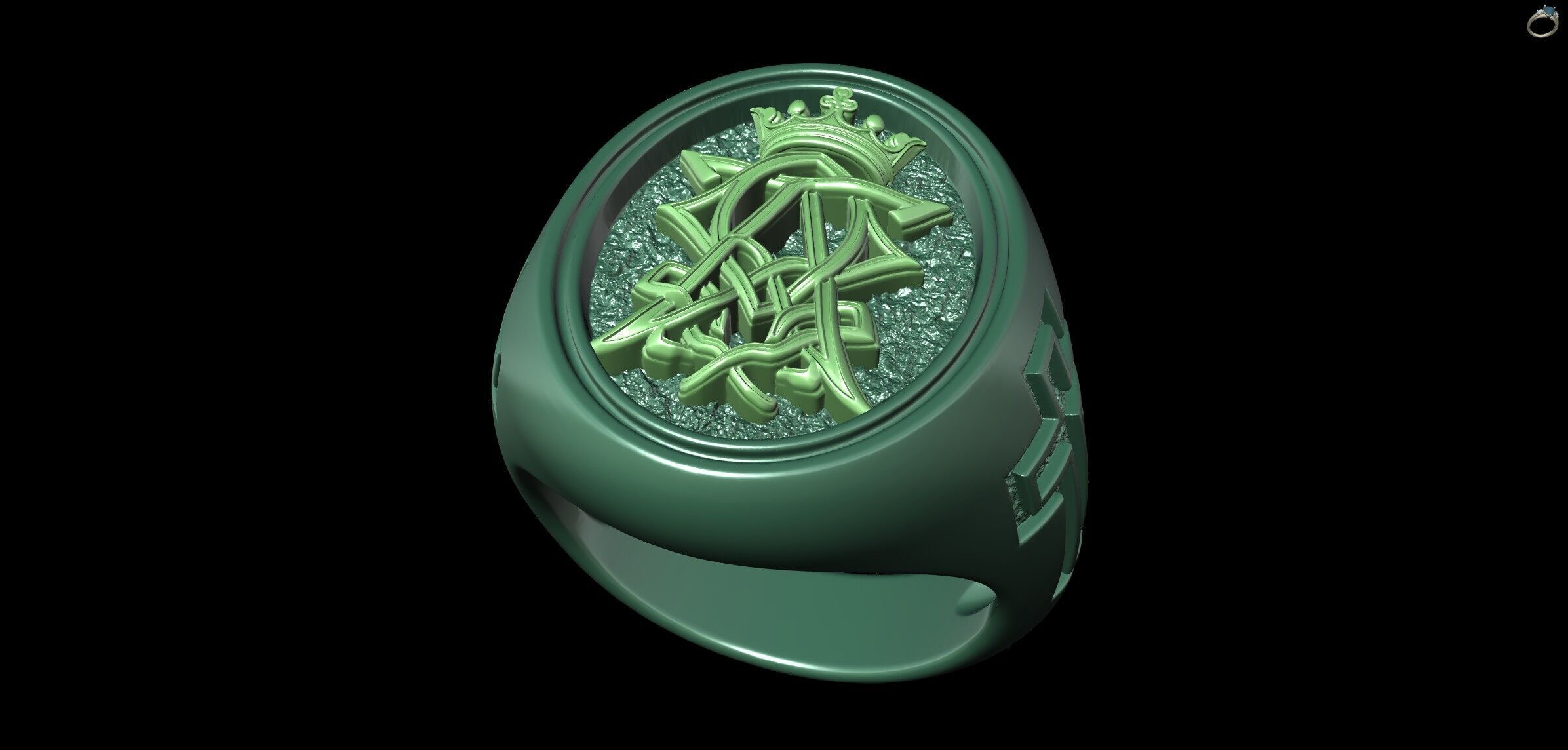 Alpha Omega Crown Christian Symbol Cross Ring  3D print model_12