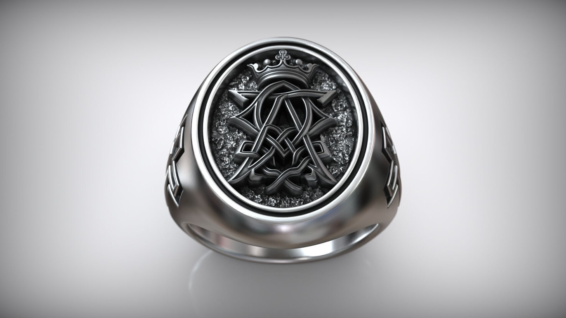 Alpha Omega Crown Christian Symbol Cross Ring  3D print model_5