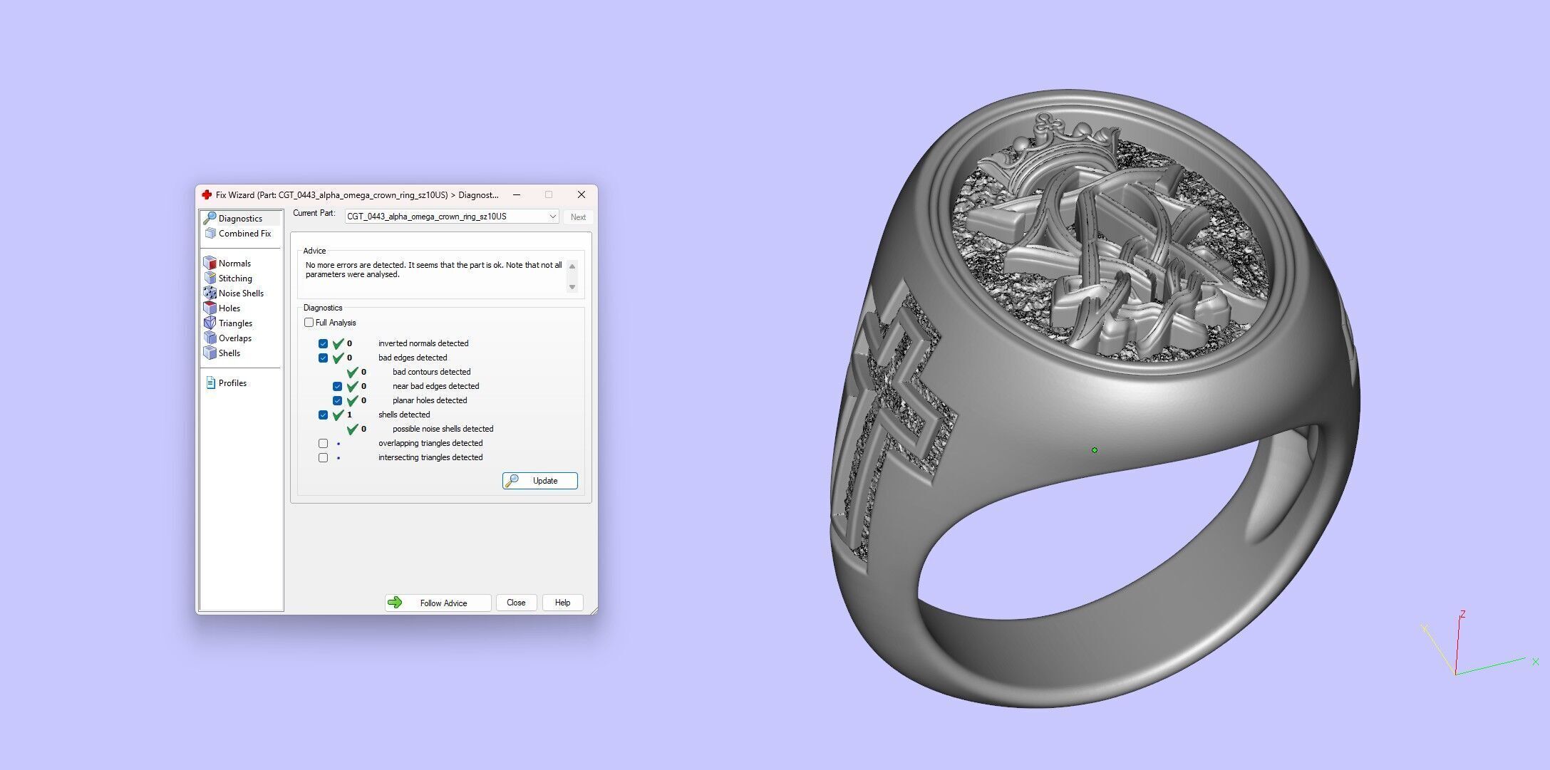 Alpha Omega Crown Christian Symbol Cross Ring  3D print model_14