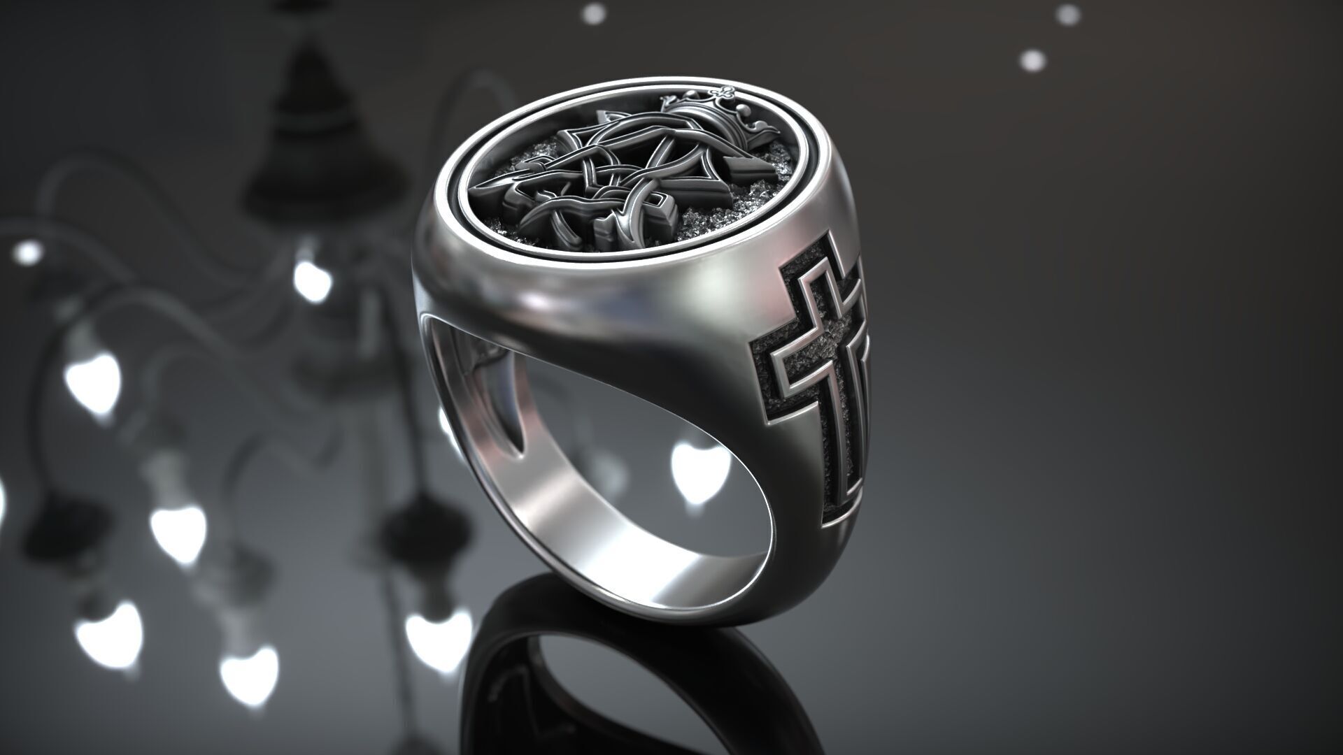 Alpha Omega Crown Christian Symbol Cross Ring  3D print model_6
