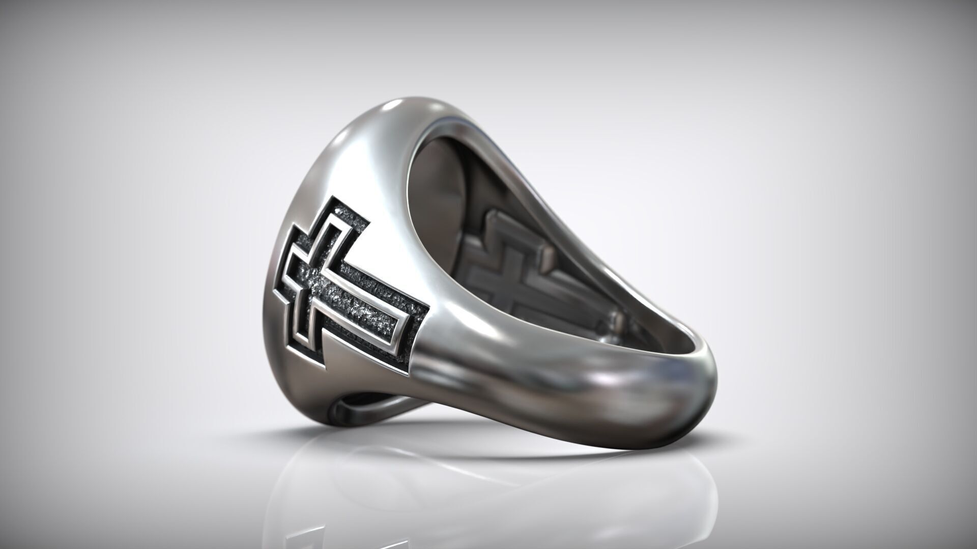 Alpha Omega Crown Christian Symbol Cross Ring  3D print model_7