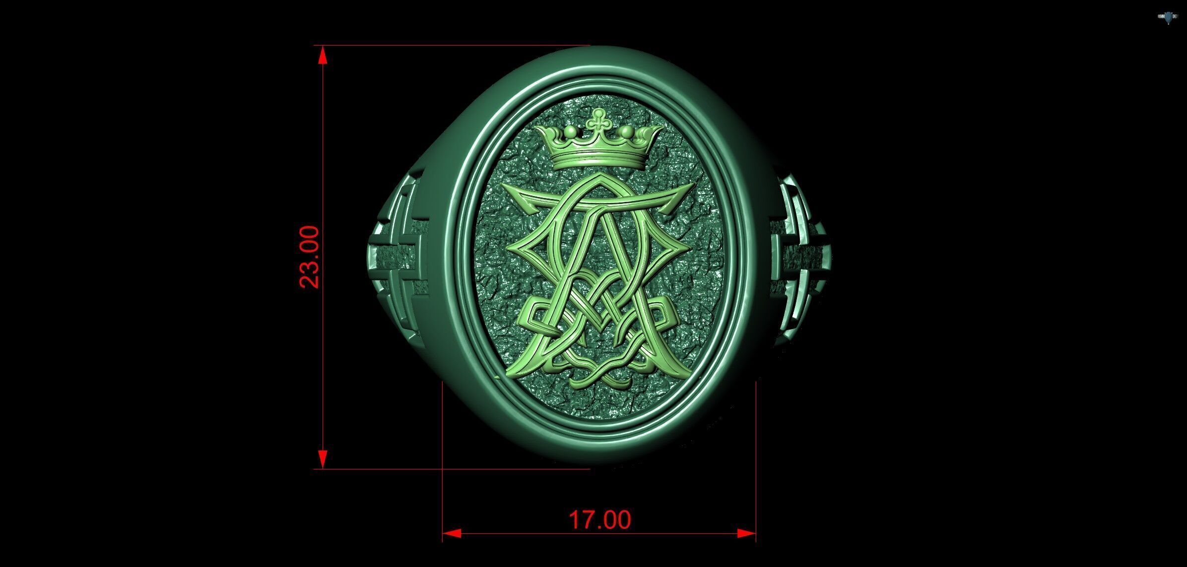 Alpha Omega Crown Christian Symbol Cross Ring  3D print model_9