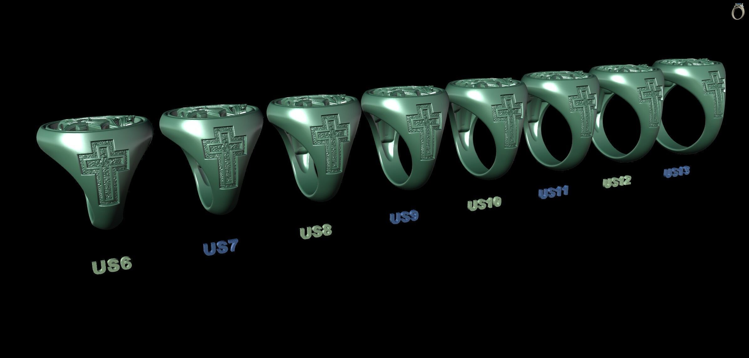 Alpha Omega Crown Christian Symbol Cross Ring  3D print model_8