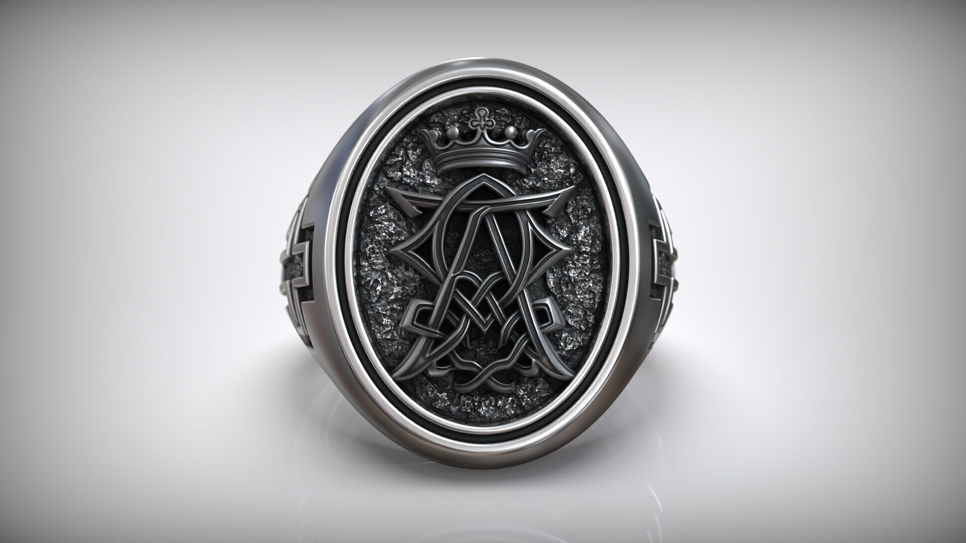 Alpha Omega Crown Christian Symbol Cross Ring  3D print model_1