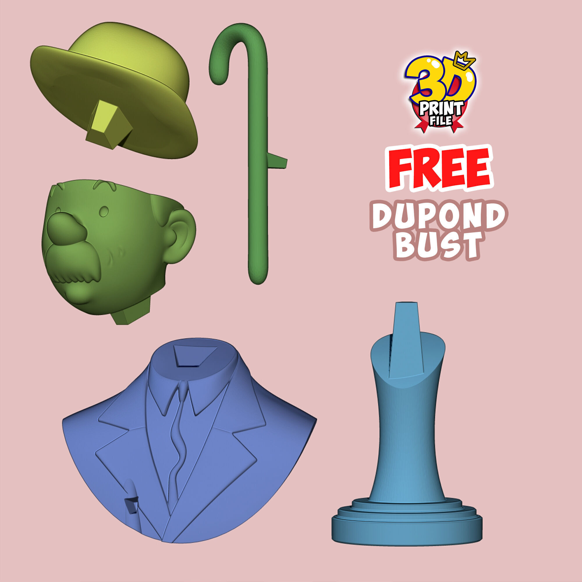 FREE Thompson Dupond 3d bust model Free size Free 3D print model_3