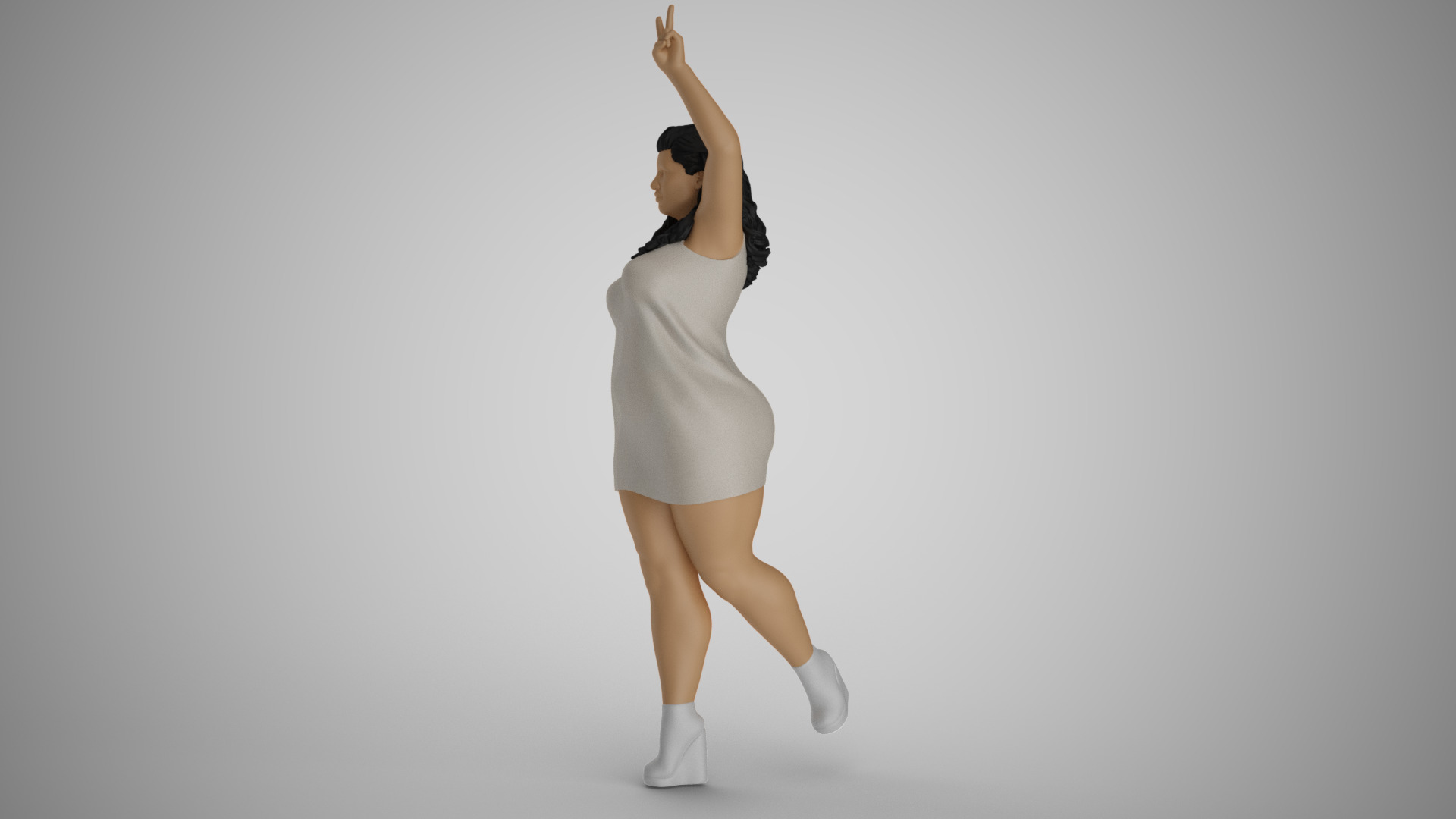 Woman Showing Victory Sign 3D print model_10