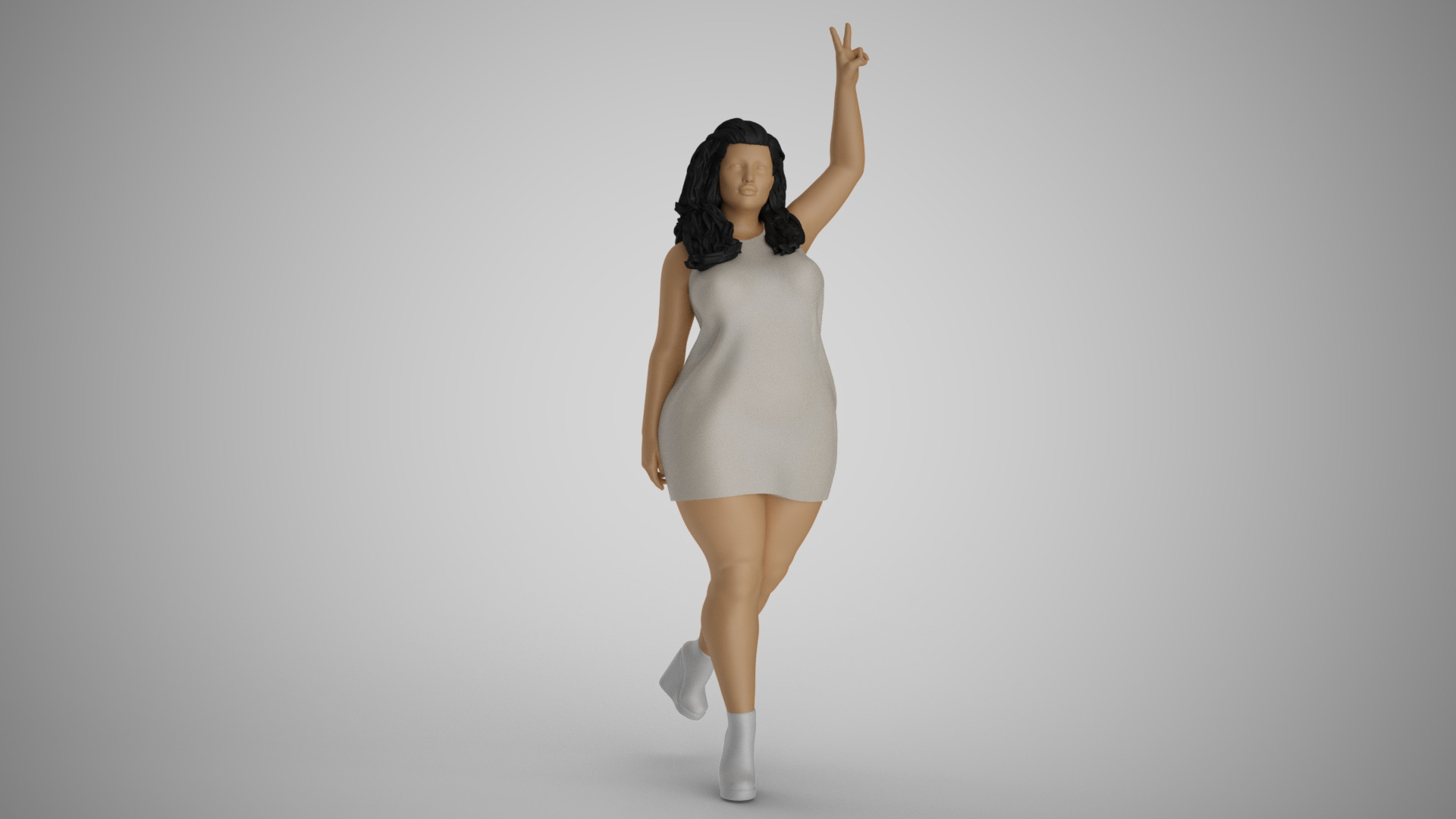 Woman Showing Victory Sign 3D print model_4