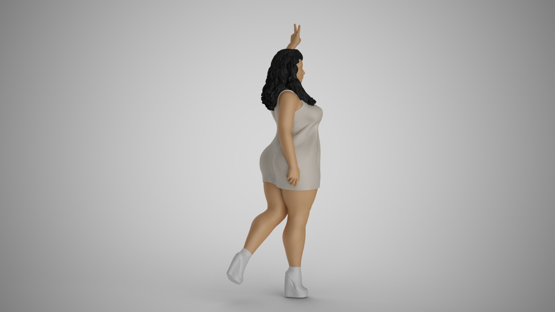 Woman Showing Victory Sign 3D print model_6