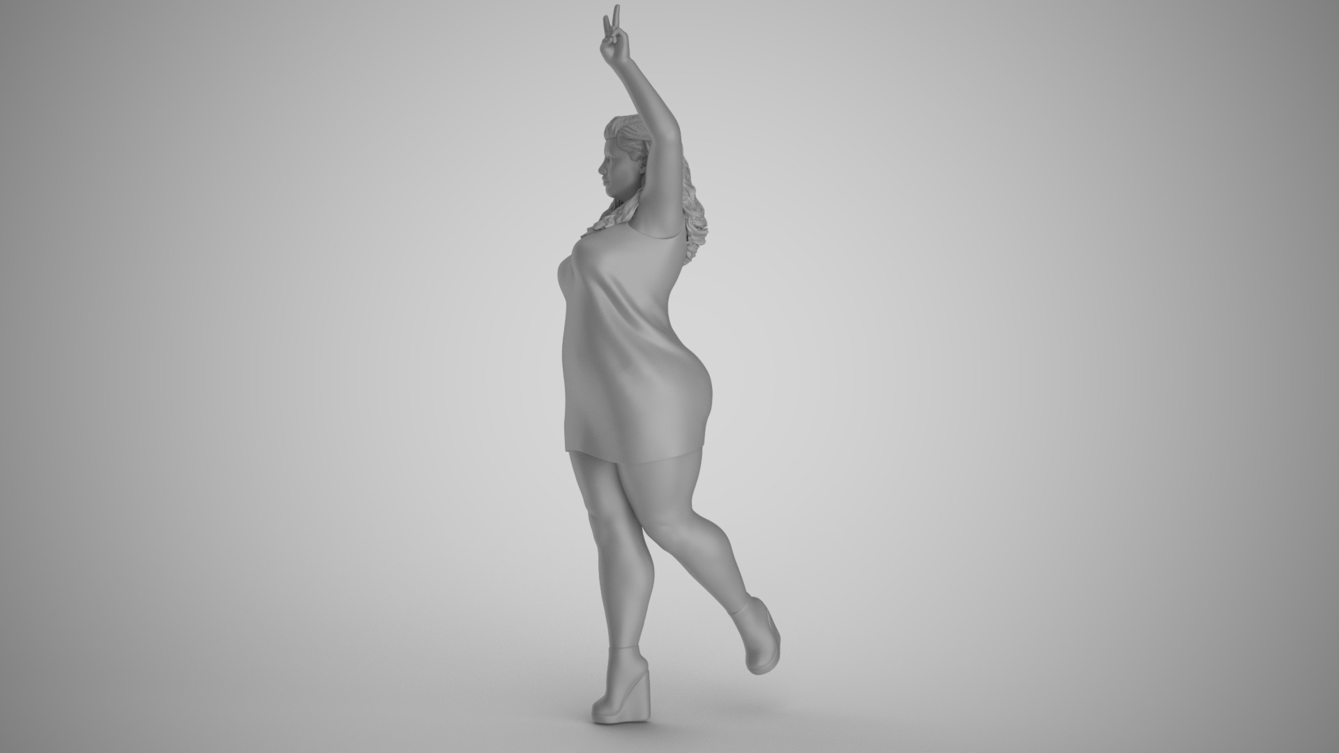 Woman Showing Victory Sign 3D print model_1