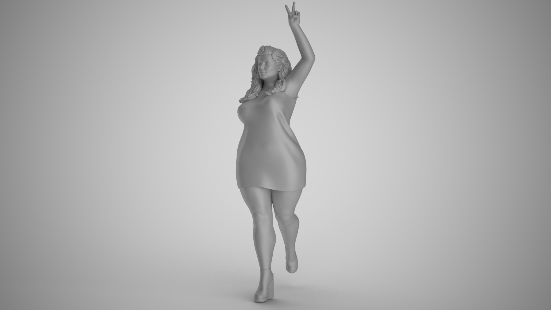 Woman Showing Victory Sign 3D print model_2