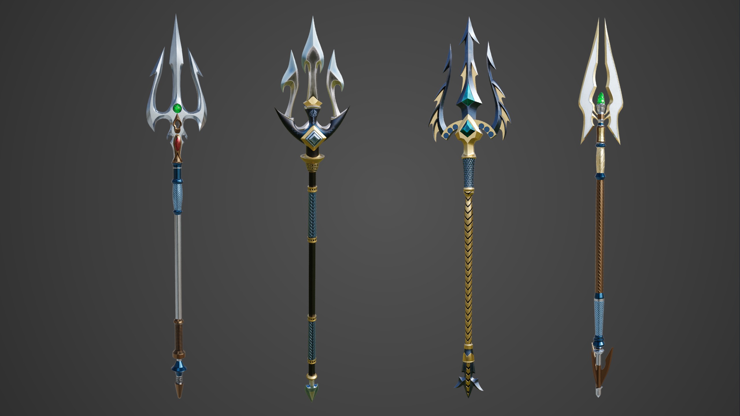 4 Fantasy Trident Collection All PBR Unity UE Textures _1