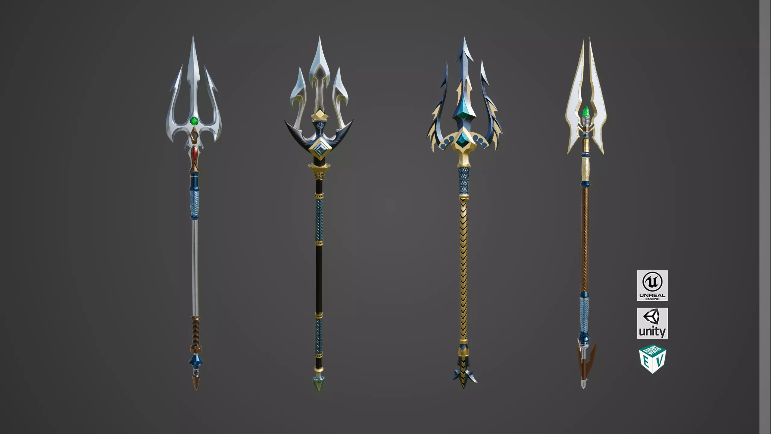 4 Fantasy Trident Collection All PBR Unity UE Textures _0