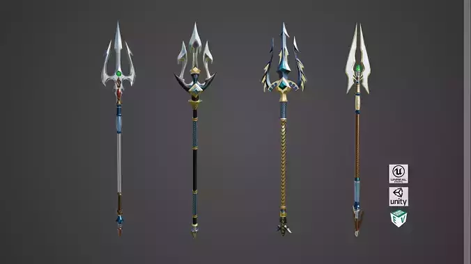 4 Fantasy Trident Collection All PBR Unity UE Textures 