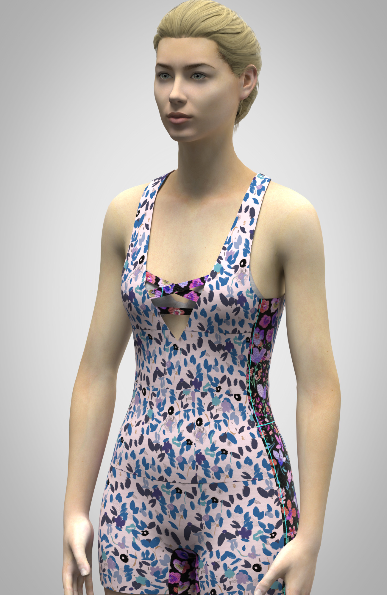 3d clothing model women swim onesie rigged model Low-poly 3D model_2