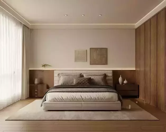 Modern Style Wabi Sabi Interior Bedroom 3D Scene 564 CORONA