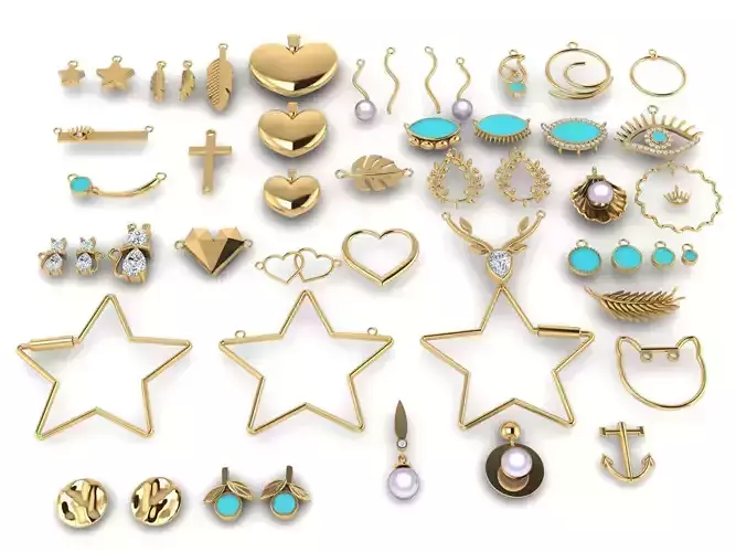 Lightweight necklace and earring pendant collection 3D print model