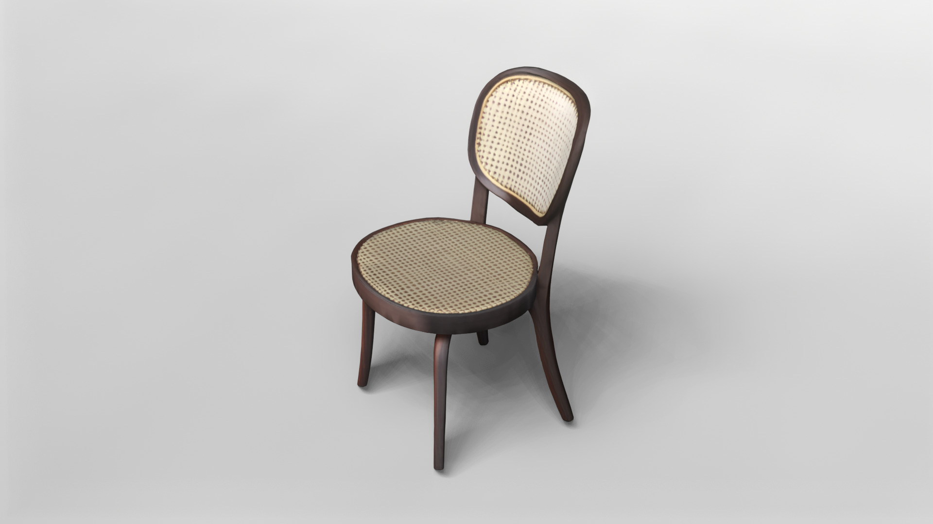 Elegant Wooden Chair with Cane Backrest and Seat 3D model_3