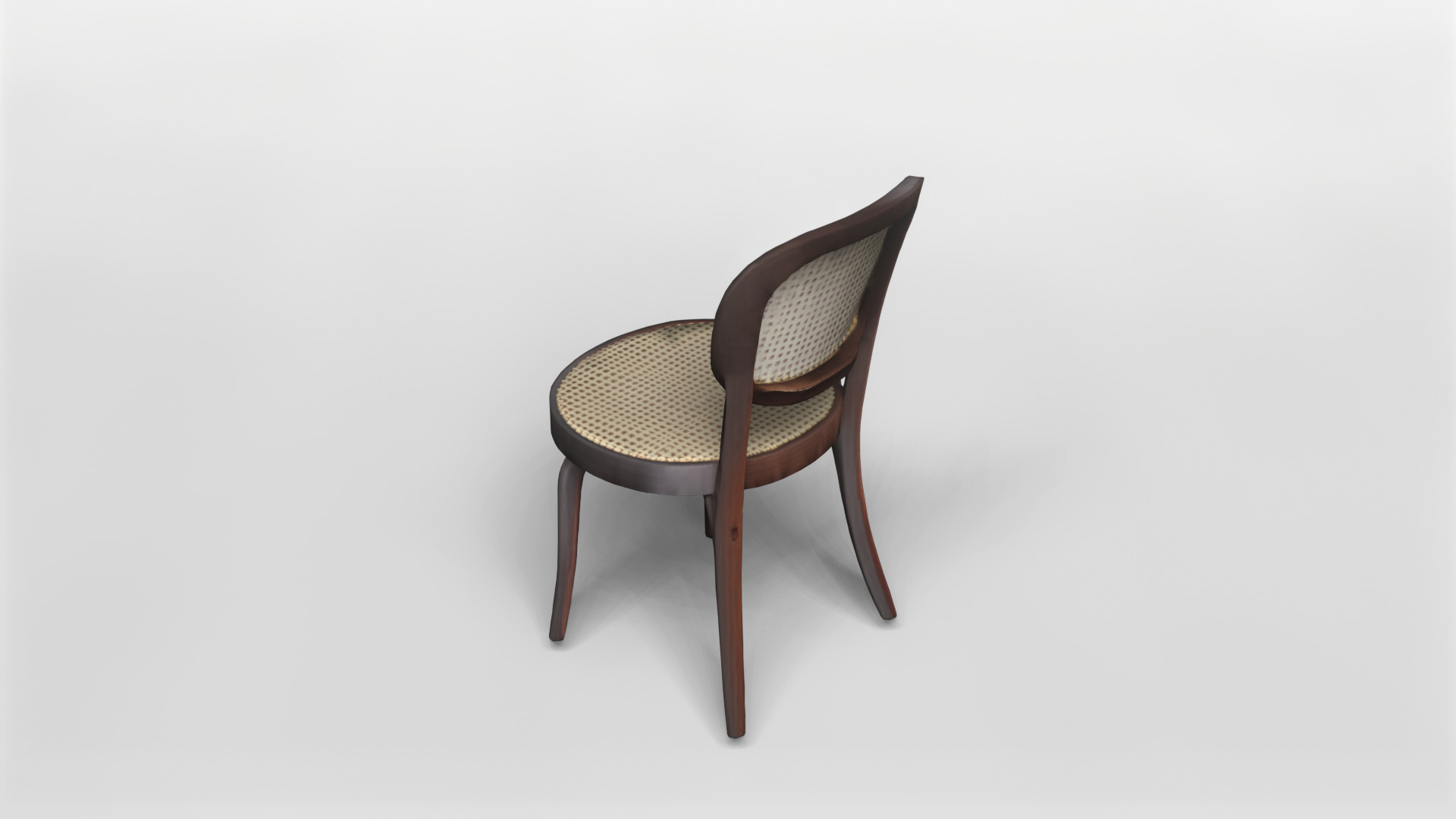 Elegant Wooden Chair with Cane Backrest and Seat 3D model_4