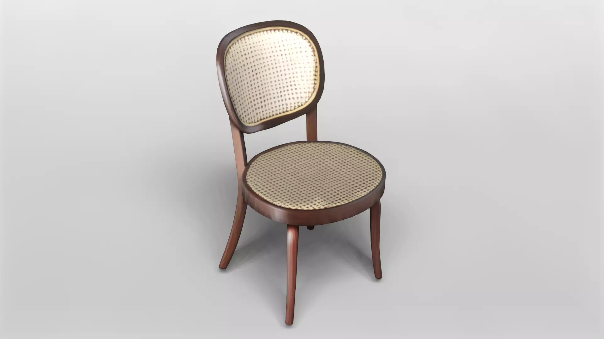 Elegant Wooden Chair with Cane Backrest and Seat 3D model_0