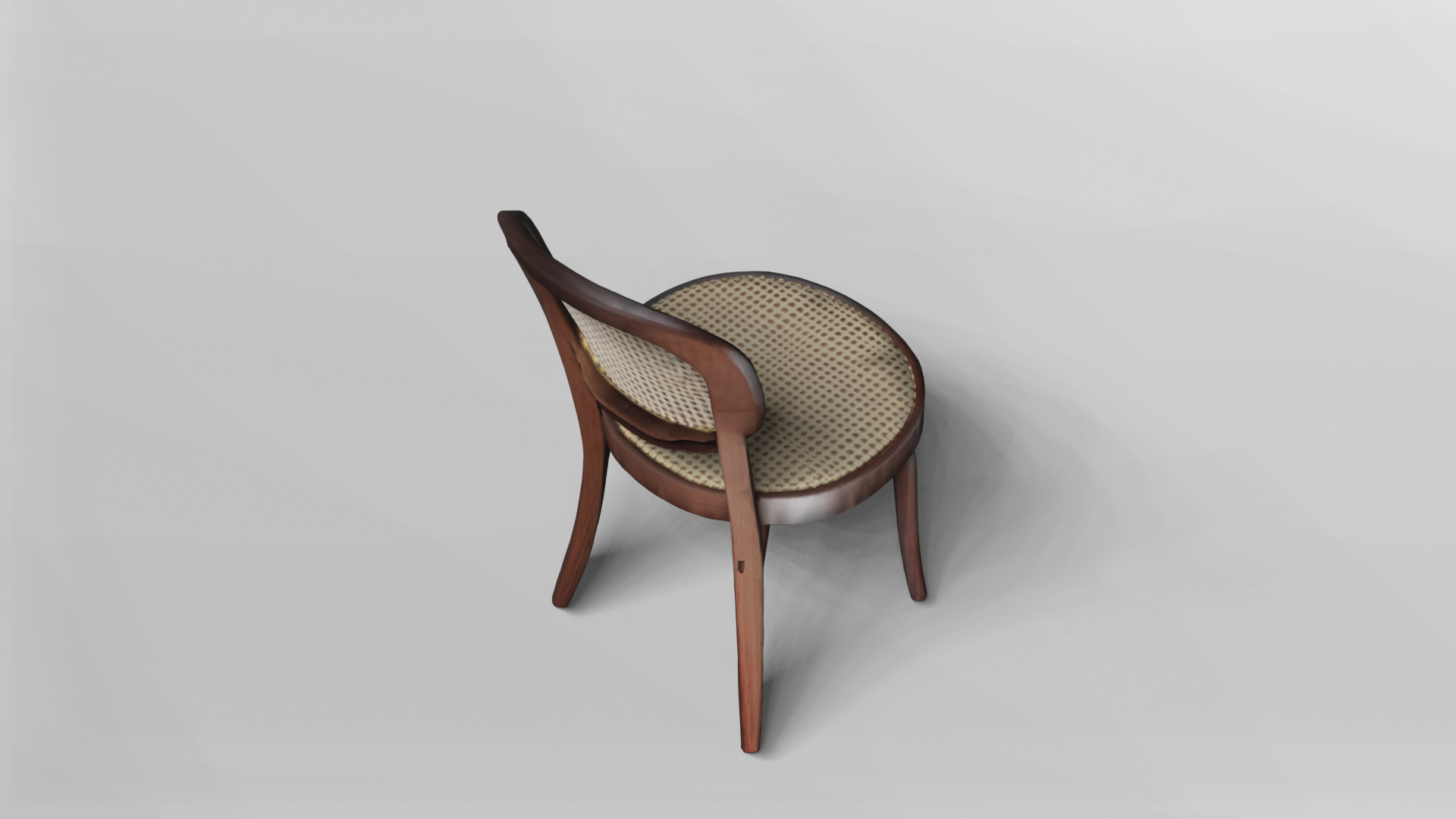 Elegant Wooden Chair with Cane Backrest and Seat 3D model_5