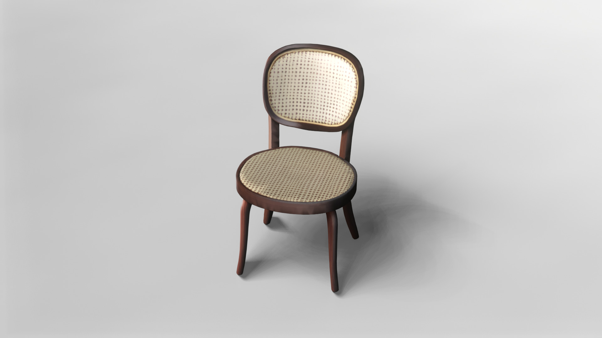 Elegant Wooden Chair with Cane Backrest and Seat 3D model_2
