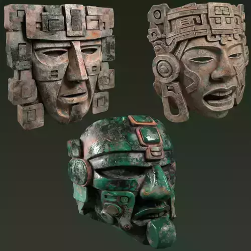 Maya Ceremonial Masks Pack B Low-poly 3D model