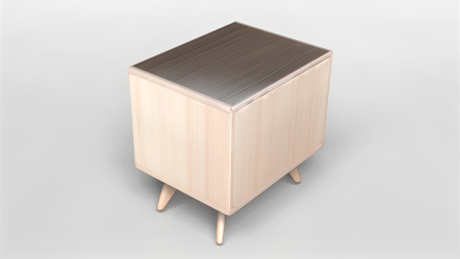 Mid-Century Modern Wooden Nightstand with Two Drawers 3D model_4