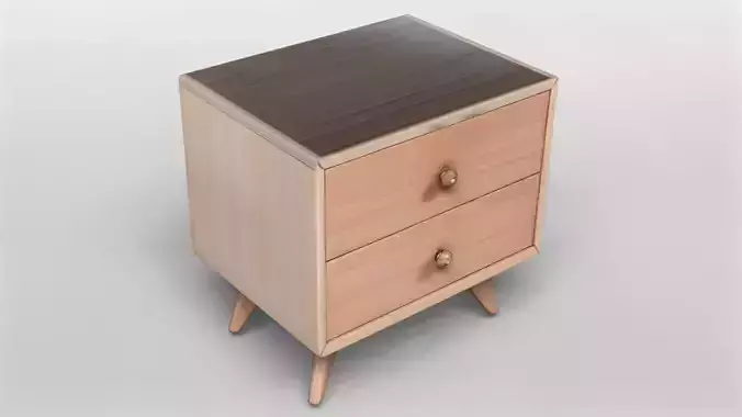 Mid-Century Modern Wooden Nightstand with Two Drawers