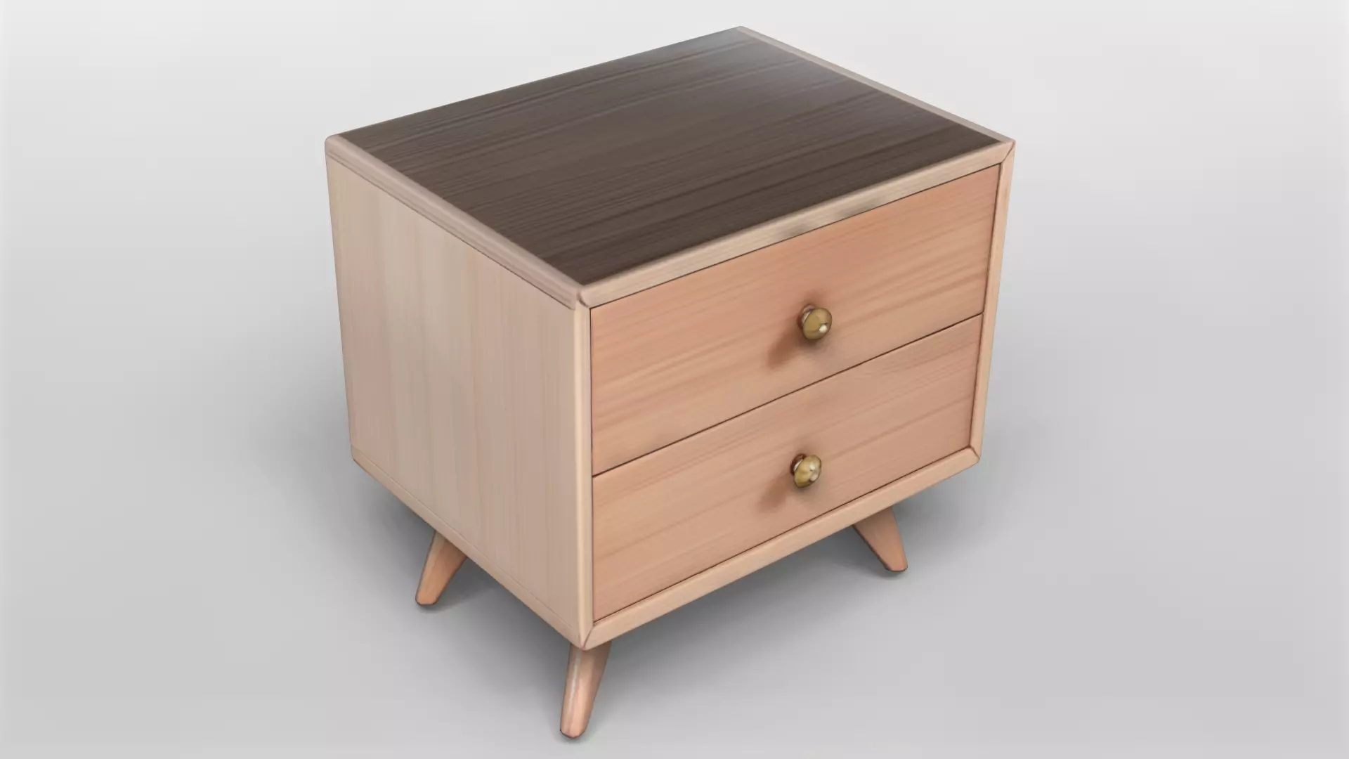 Mid-Century Modern Wooden Nightstand with Two Drawers 3D model_0