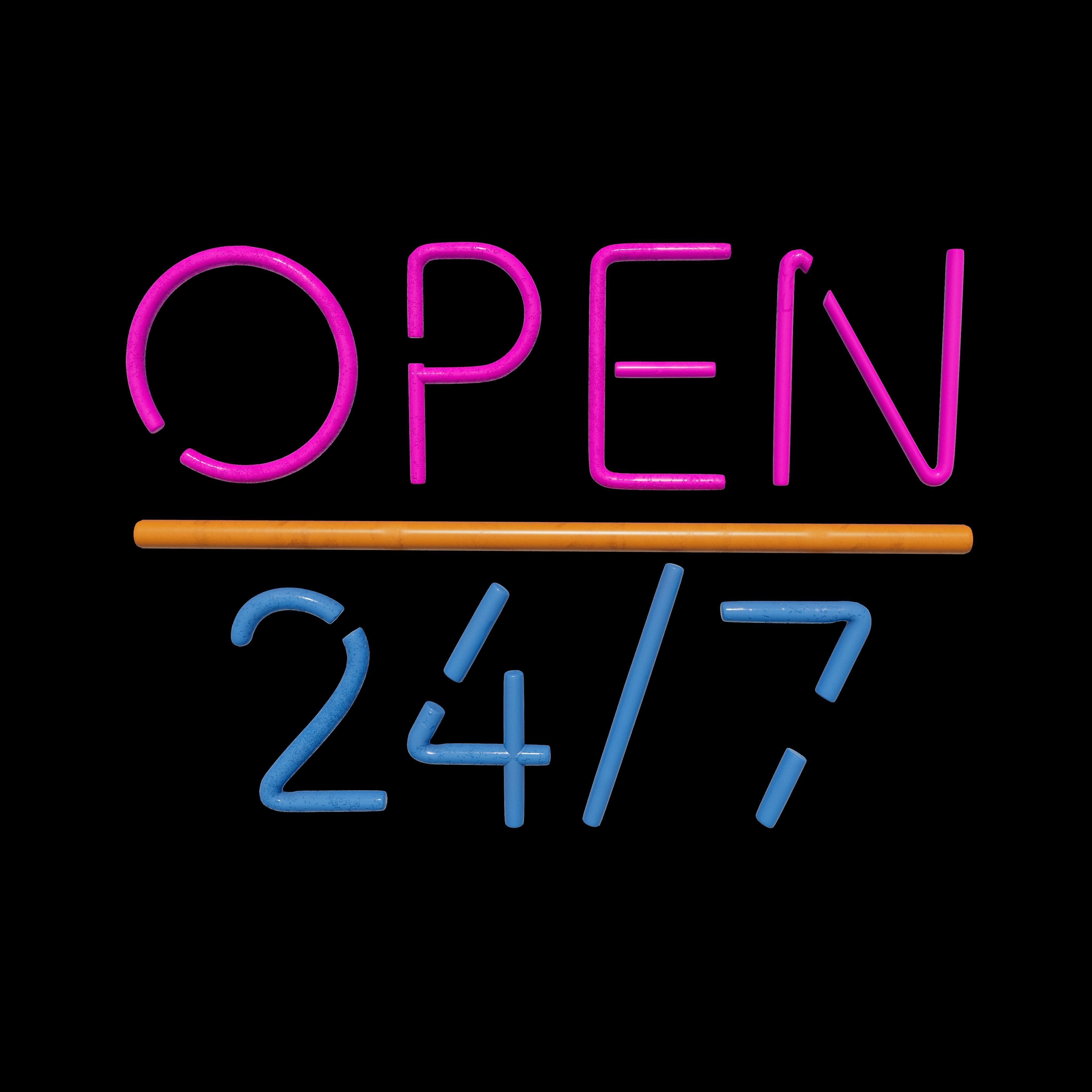 open 24 7 neon sign  3D model_2