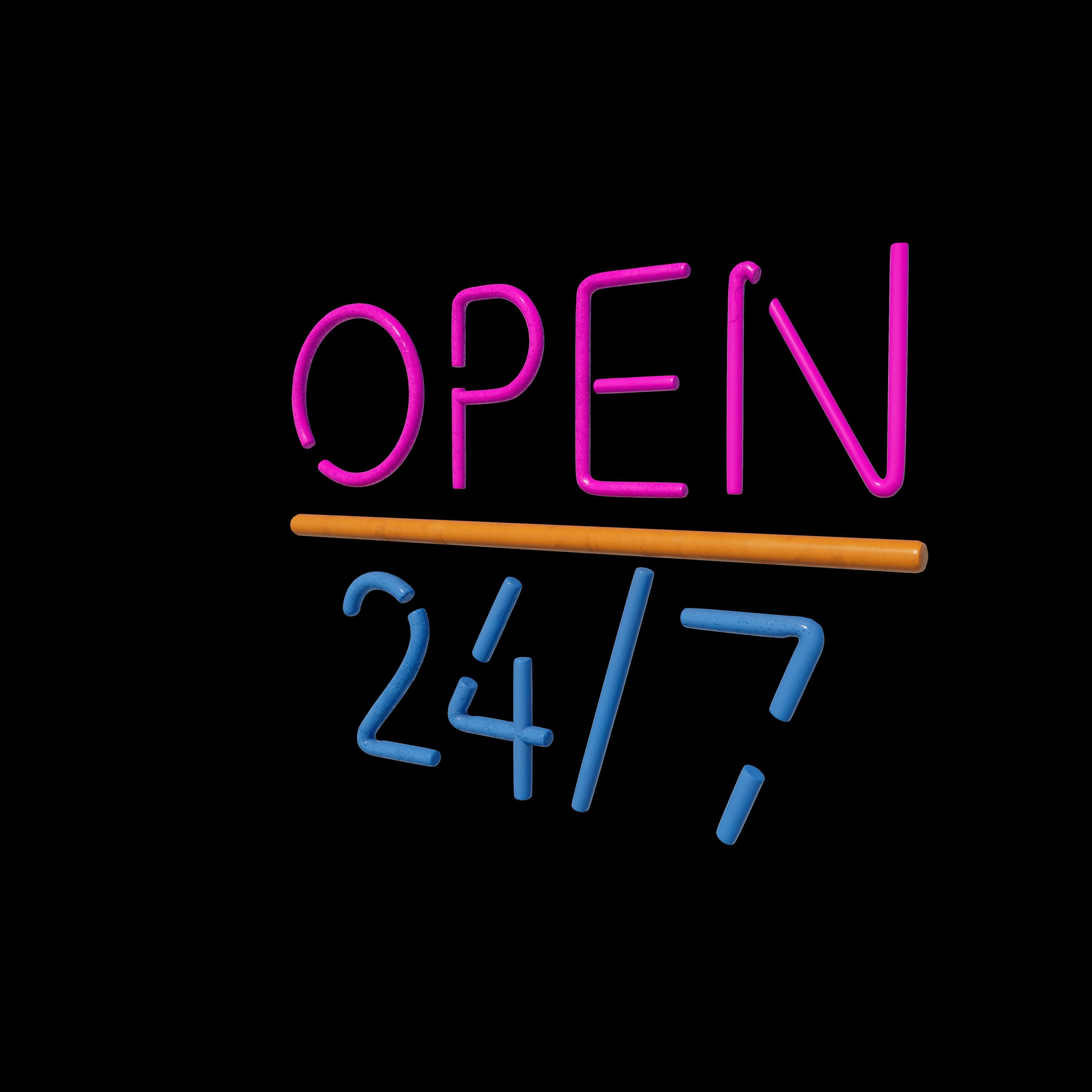 open 24 7 neon sign  3D model_4