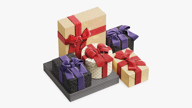 Set of gift boxes with bows 3D model