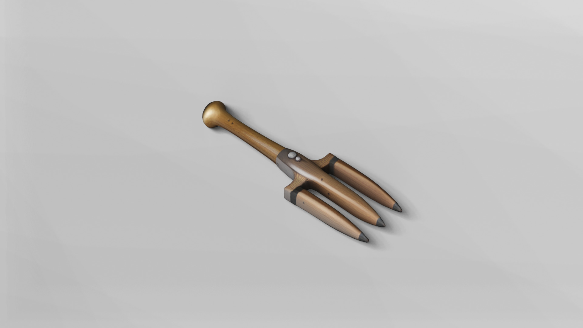 Wooden Trident with Metal Accents 3D Model 3D model_4