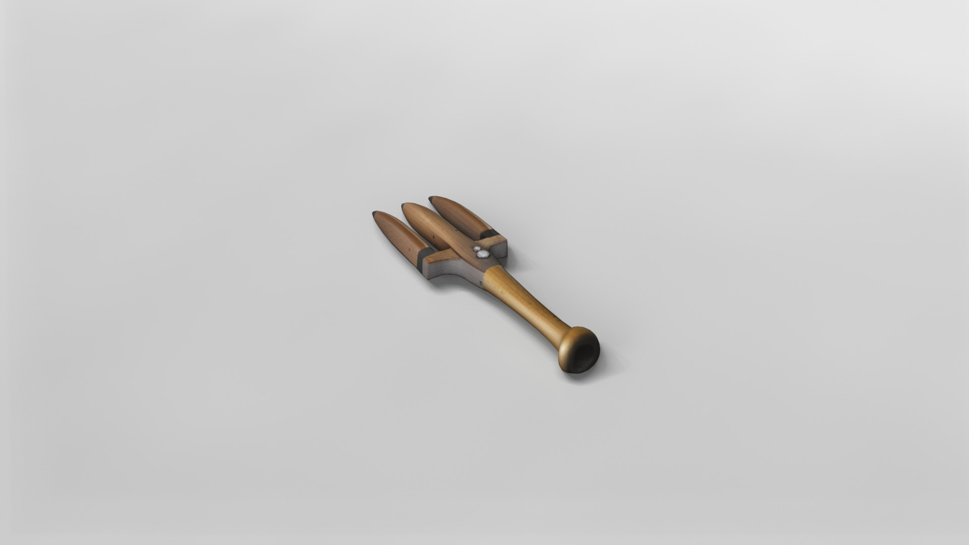 Wooden Trident with Metal Accents 3D Model 3D model_2