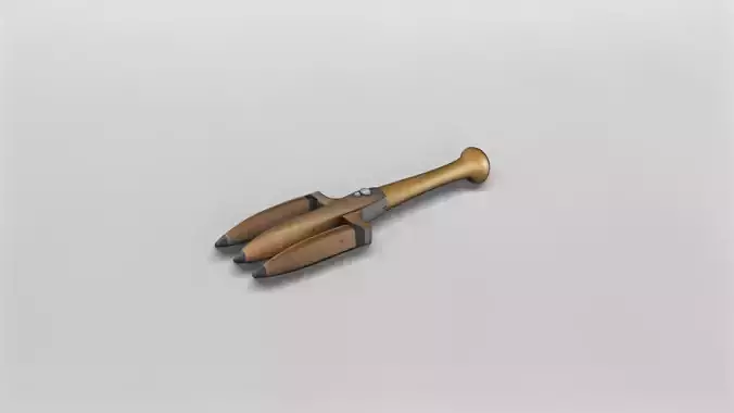 Wooden Trident with Metal Accents 3D Model