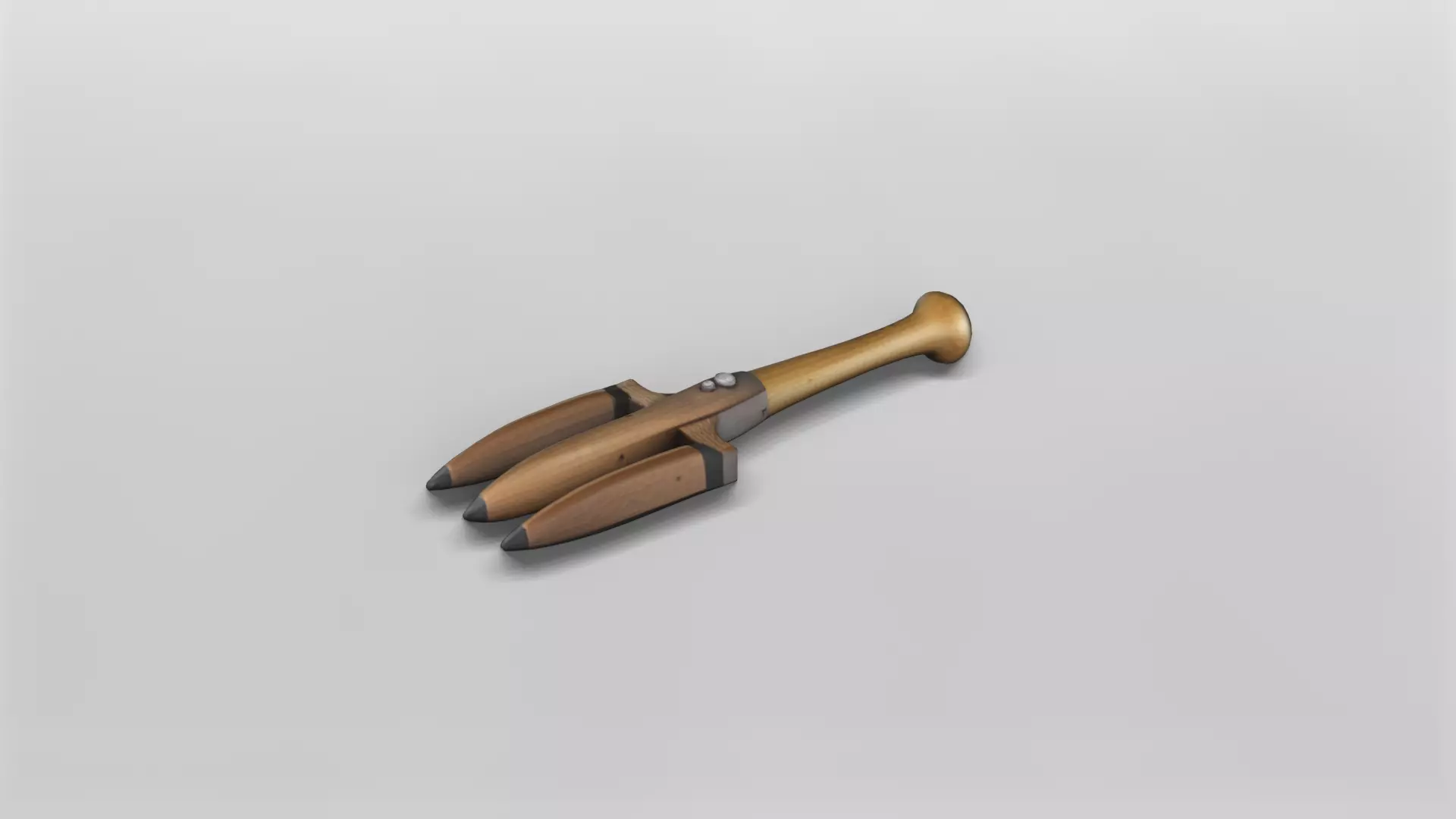 Wooden Trident with Metal Accents 3D Model 3D model_0