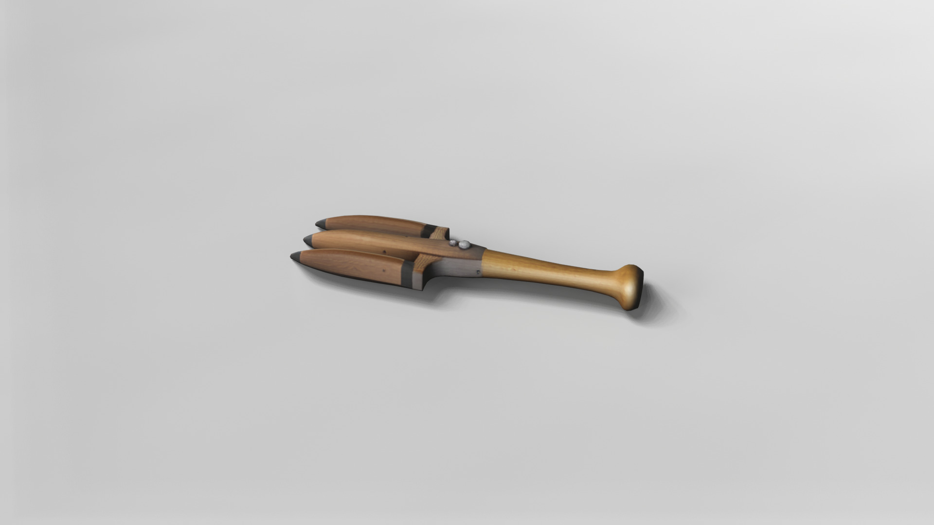 Wooden Trident with Metal Accents 3D Model 3D model_1