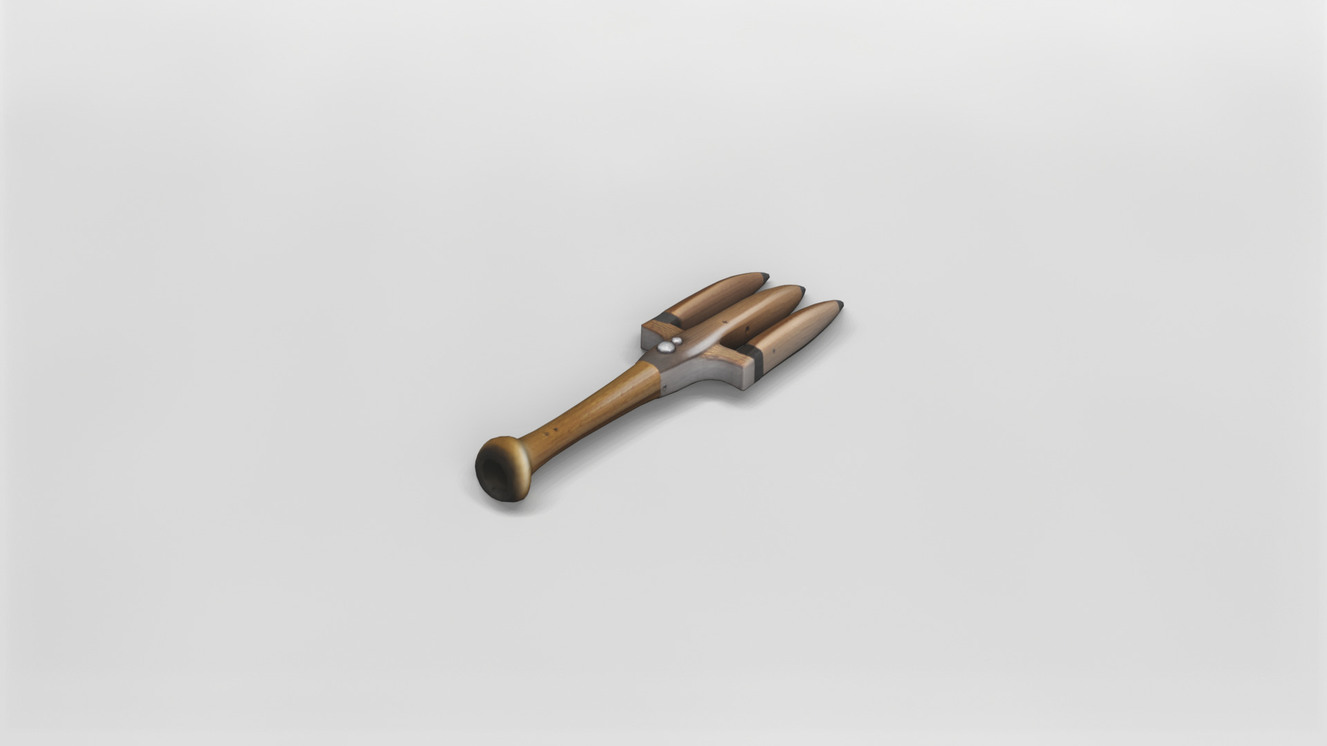 Wooden Trident with Metal Accents 3D Model 3D model_3
