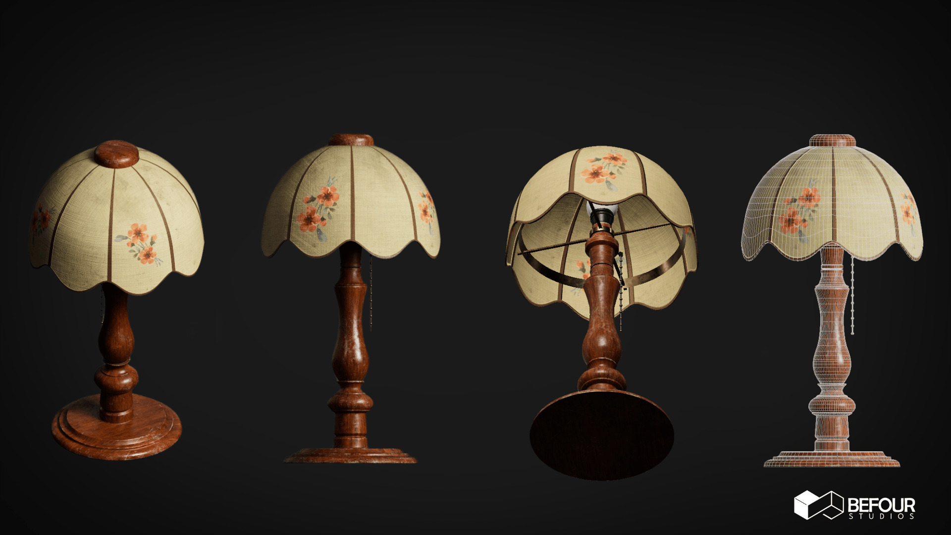 Vintage Ethnic Table Lamp Set Low-poly 3D model_2