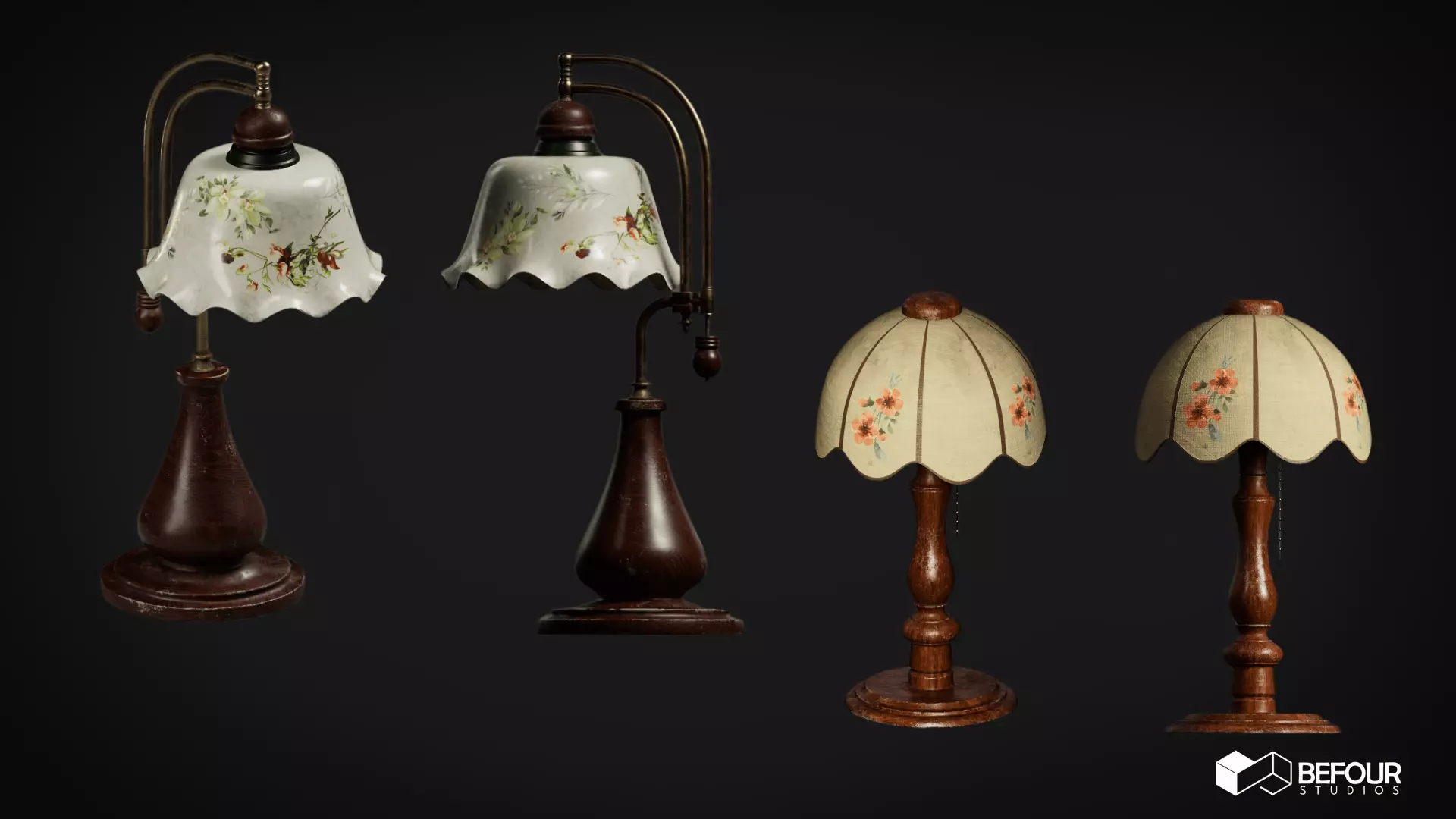 Vintage Ethnic Table Lamp Set Low-poly 3D model_0