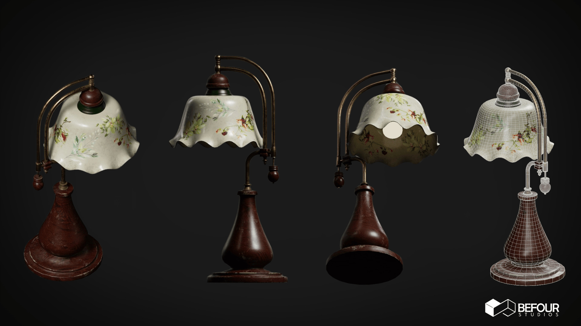 Vintage Ethnic Table Lamp Set Low-poly 3D model_1